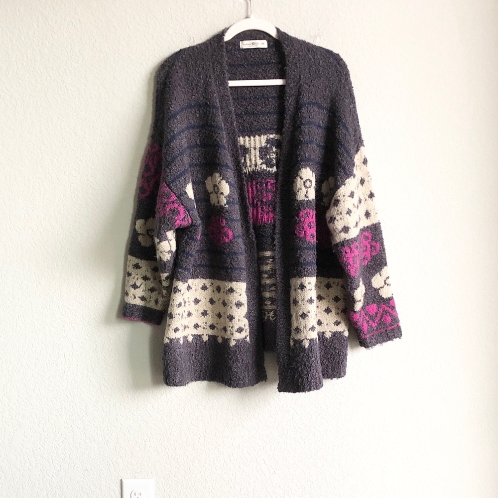 Natural Life Calla Cardigan Sweater Open Front Jacquard S/M